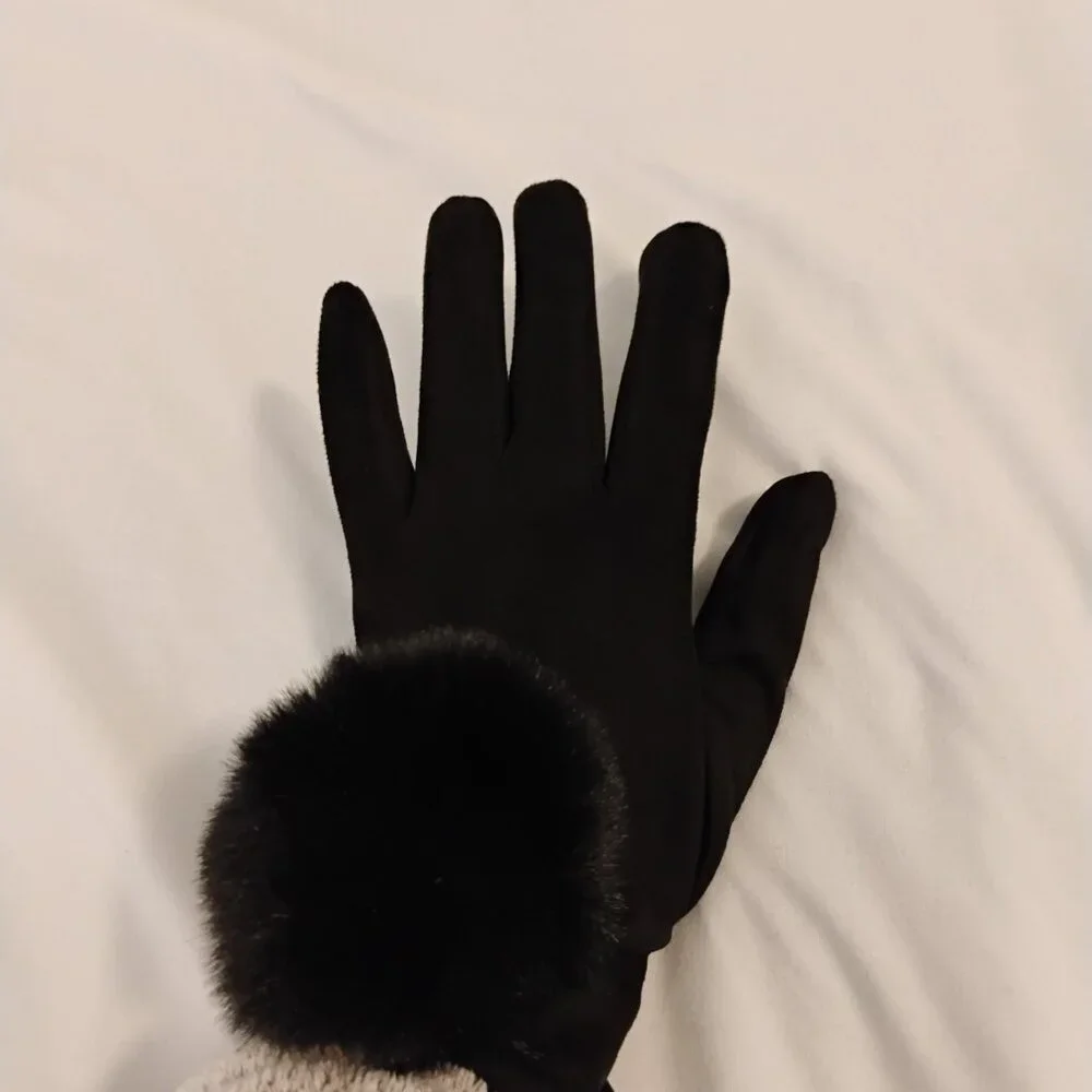Top It Off Black soft touch screen fingertip women's gloves whimsigoth pom pom